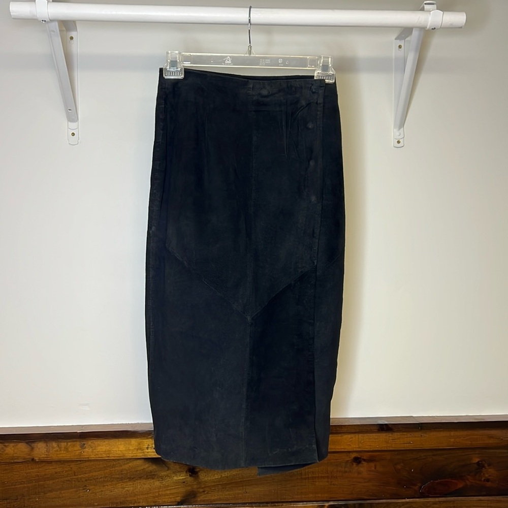 Vintage‎ 80’s Black Suede Maxi Skirt- 4